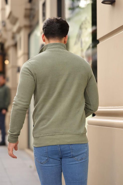 selanik örme kumaş yarim fermuar erkek sweatshirt - Justyol