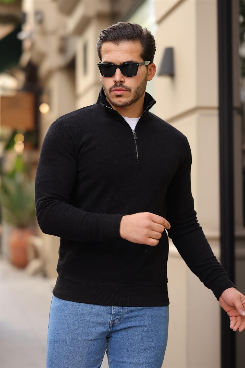 selanik örme kumaş yarim fermuar erkek sweatshirt - Justyol