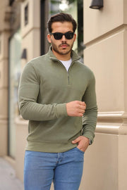 selanik örme kumaş yarim fermuar erkek sweatshirt - Justyol