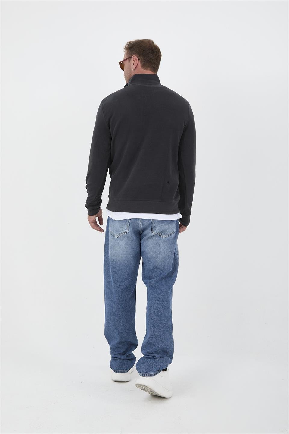 selanik örme kumaş yarim fermuar erkek sweatshirt - Justyol
