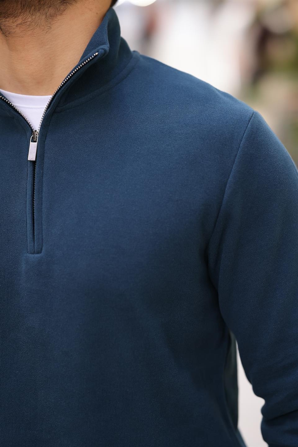 selanik örme kumaş yarim fermuar erkek sweatshirt - Justyol
