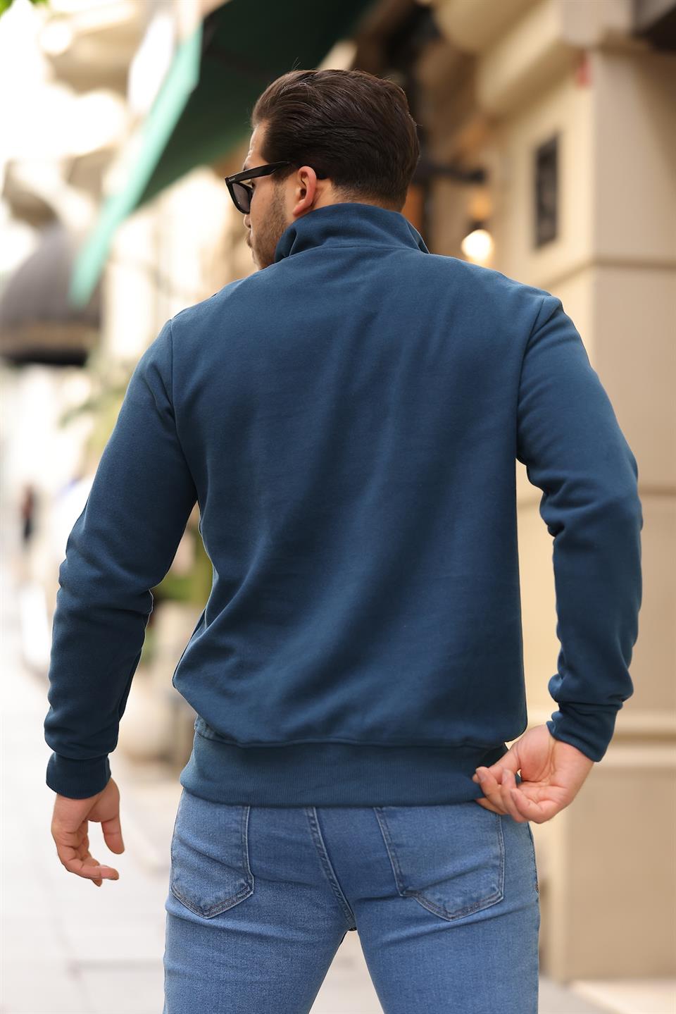 selanik örme kumaş yarim fermuar erkek sweatshirt - Justyol