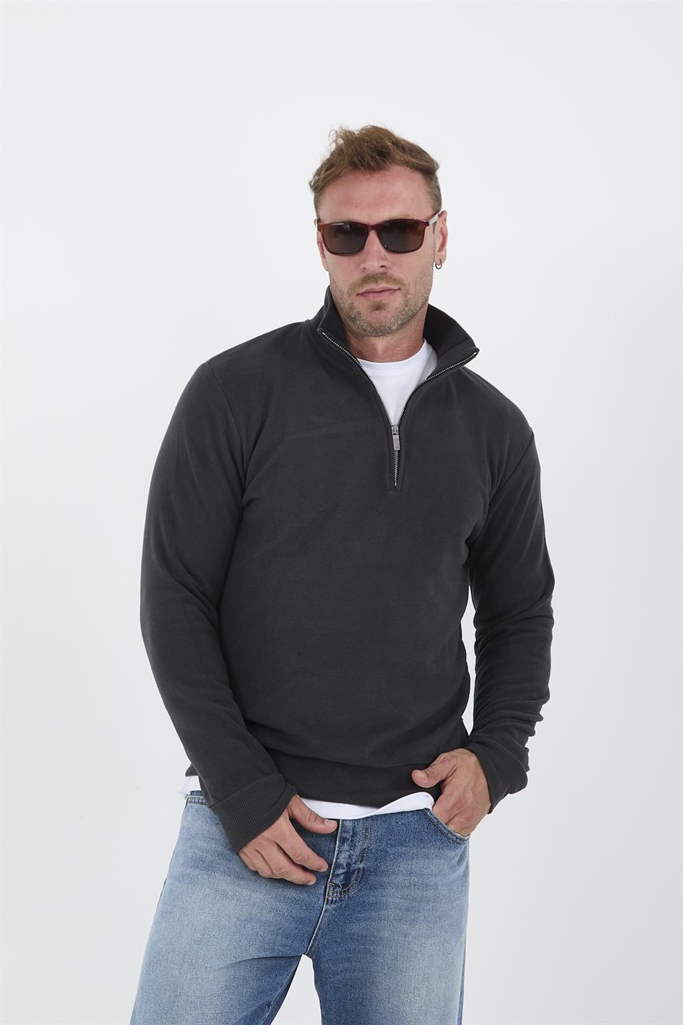 selanik örme kumaş yarim fermuar erkek sweatshirt - Justyol