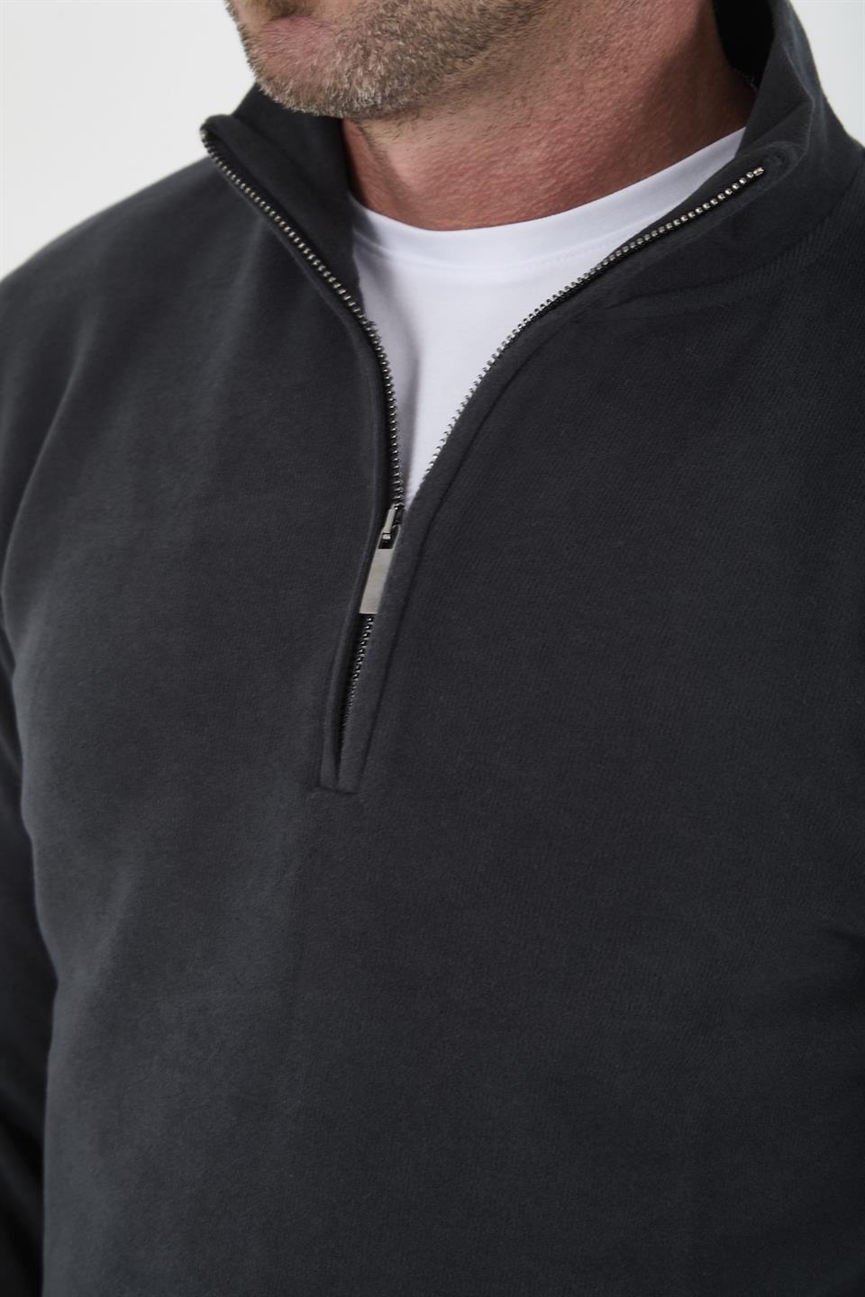 selanik örme kumaş yarim fermuar erkek sweatshirt - Justyol