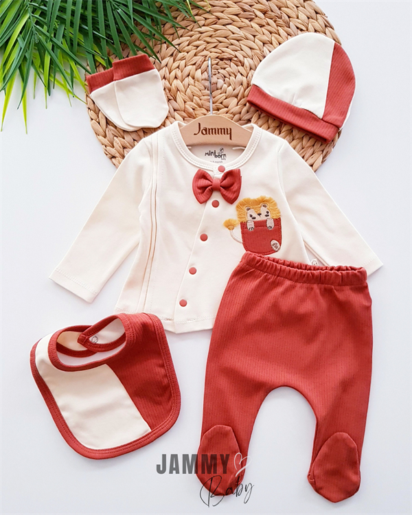 cute lion 5 piece newborn set-tile brown