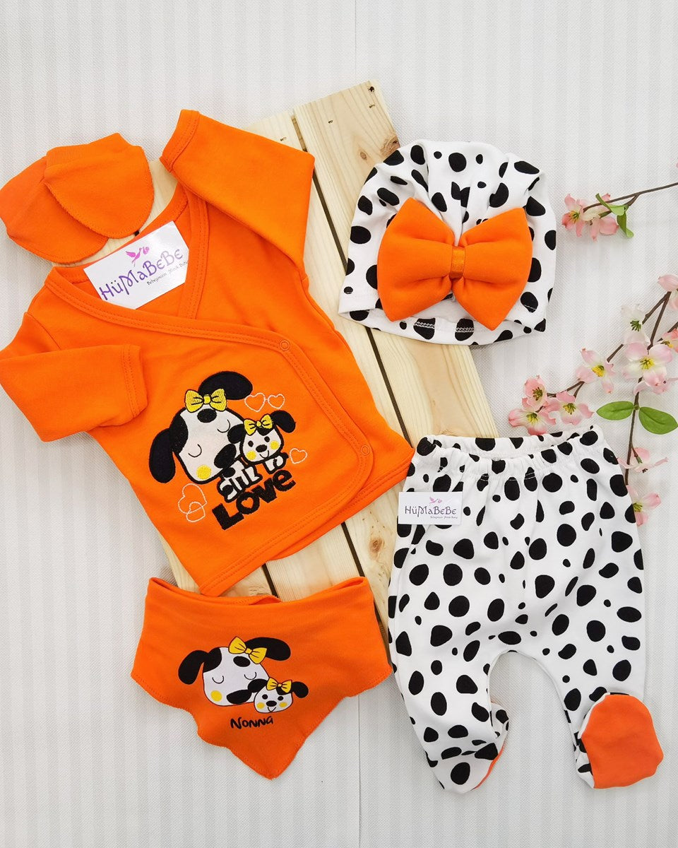 <tc>Ensemble de 5 Bodies Love Dalmatien - ORANGE</tc>