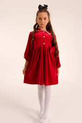 <tc>Robe fille en velours côtelé avec boutons</tc>