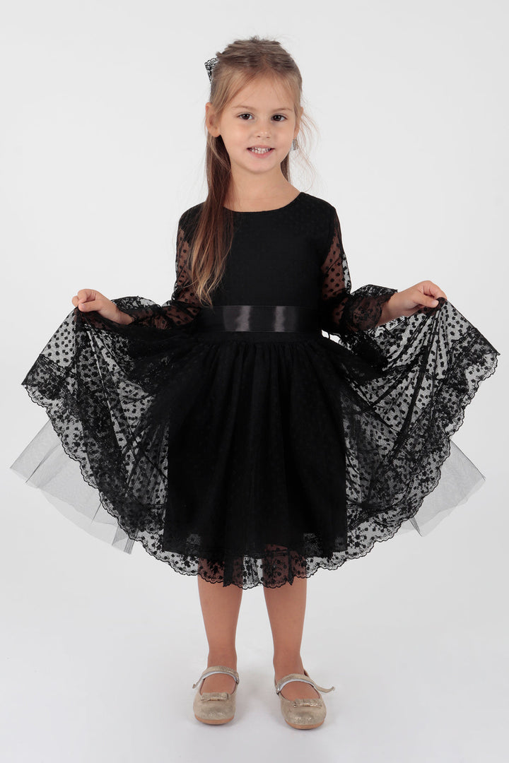 Robe de Soirée Enfant en Dentelle avec Détails en Tulle et Torsade