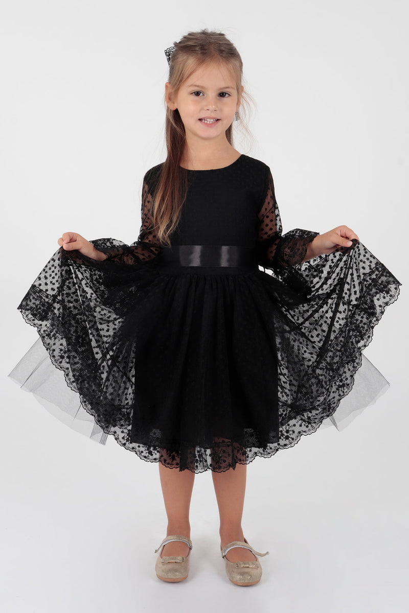 Robe de Soirée Enfant en Dentelle avec Détails en Tulle et Torsade