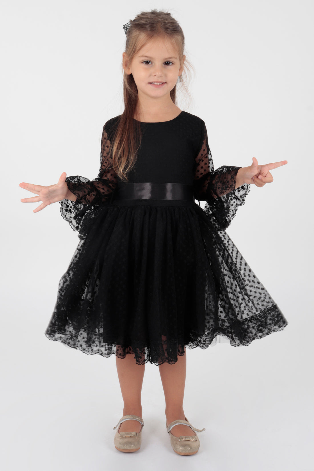 Girls' Casual Dress - Decorated with Tulle and Lace - 2 Pieces (Dress + Hairband)