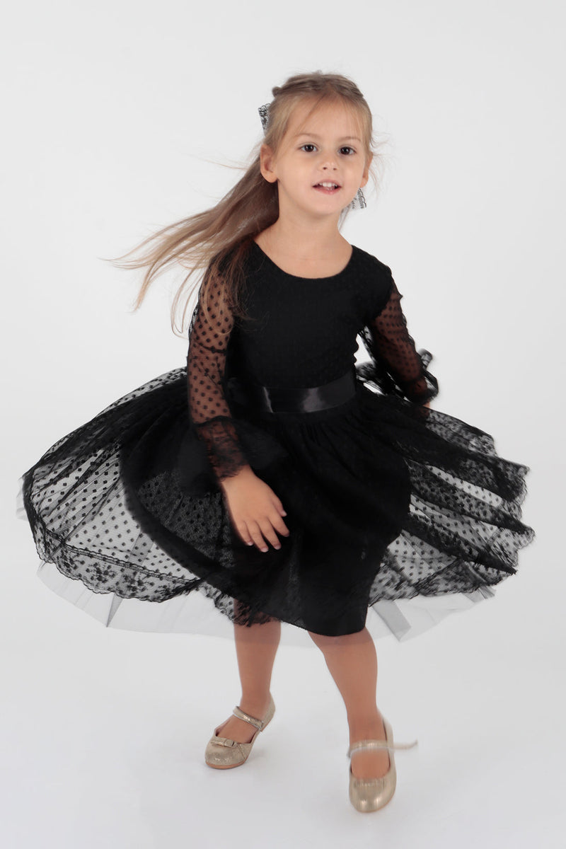 Robe de Soirée Enfant en Dentelle avec Détails en Tulle et Torsade