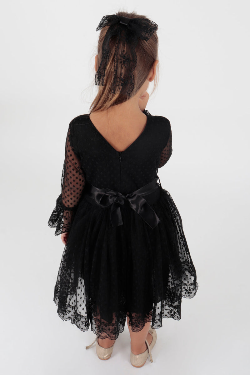 Robe de Soirée Enfant en Dentelle avec Détails en Tulle et Torsade