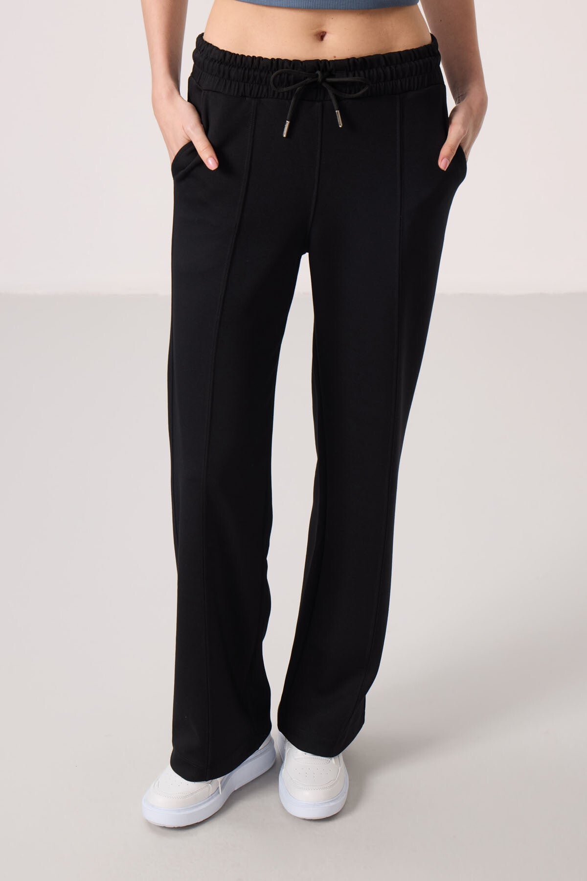 <tc>Pantalon palazzo femme en tissu texturé doux avec poches et détail de couture frontale - 94670</tc>