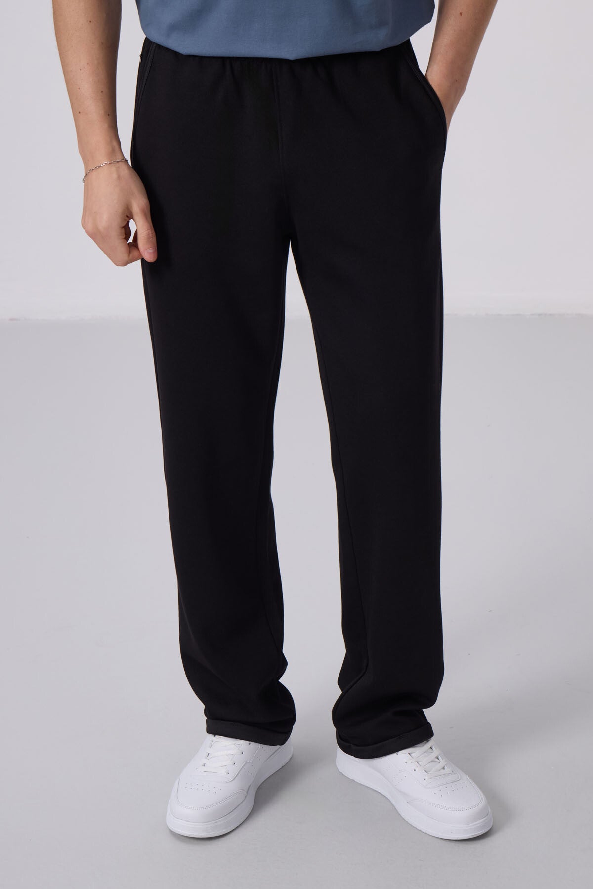 yüzeyi dokulu rahat form palazzo erkek pantolon - 82164 - Justyol