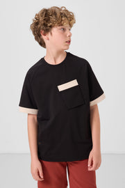 pamuklu yumuşak dokulu oversize cep detayli erkek çocuk t-shirt - 11295 - Justyol