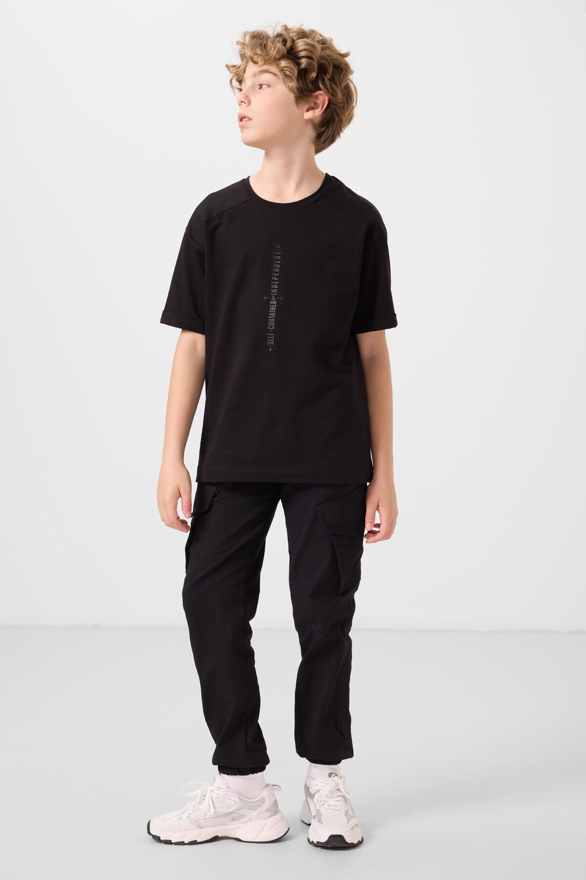 T-shirt Garçon Oversize en Coton Doux avec Impression - 11301