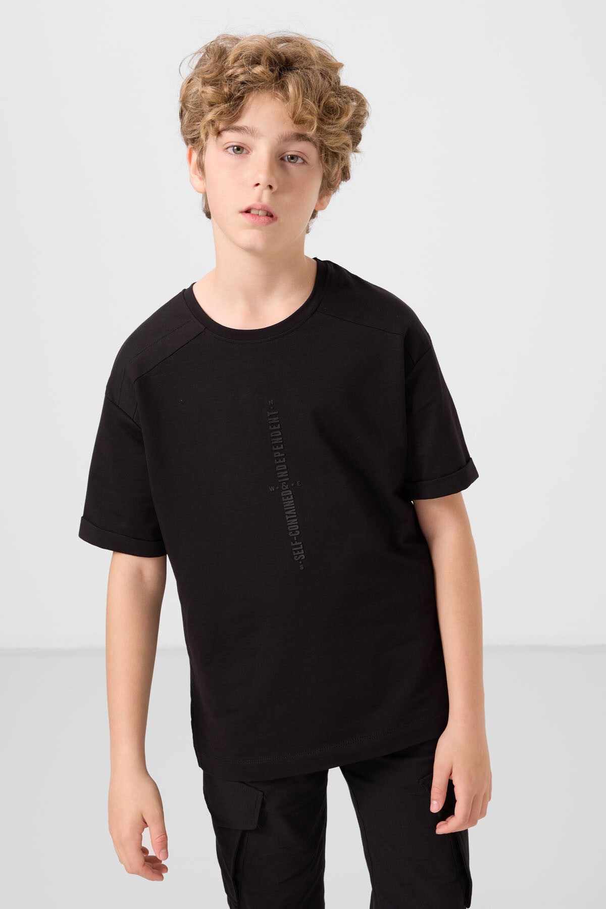 T-shirt Garçon Oversize en Coton Doux avec Impression - 11301