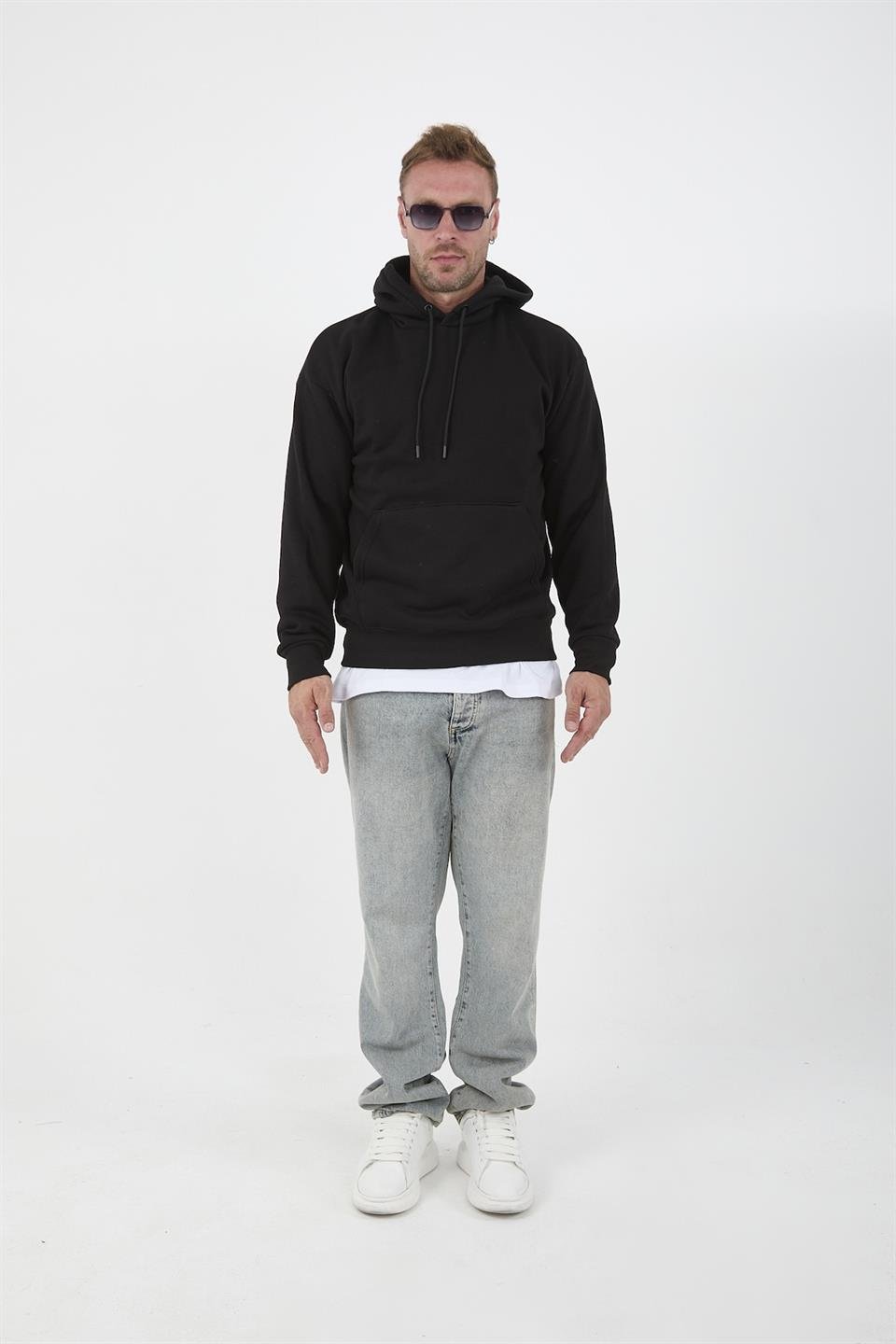Erkek Oversize Kapüşonlu Kanguru Cepli Sweatshirt - Justyol