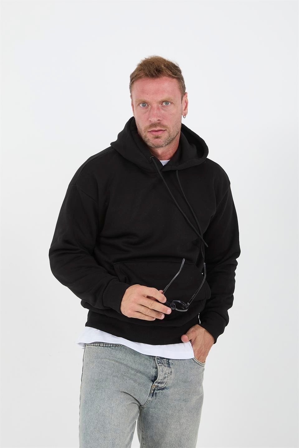 erkek oversize kapüşonlu kanguru cepli sweatshirt - Justyol