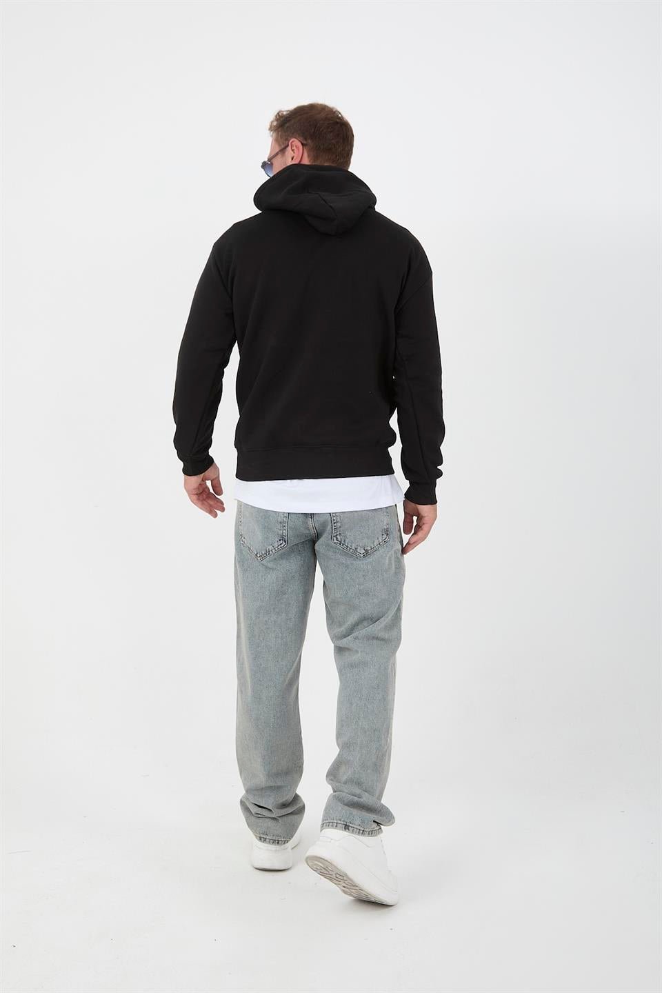 erkek oversize kapüşonlu kanguru cepli sweatshirt - Justyol