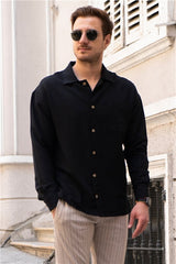 <tc>Chemise noire à manches longues oversize à coupe confortable pour homme - 21172</tc>