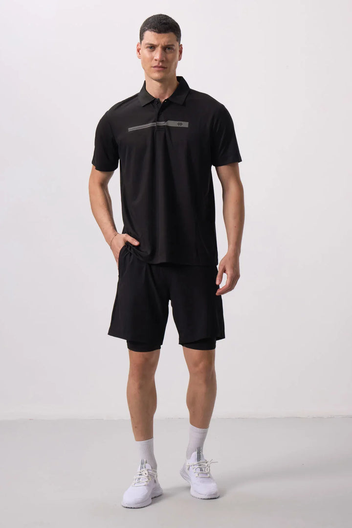 Short pour homme en polyester doux avec taille élastique et insert en leggings - 81287