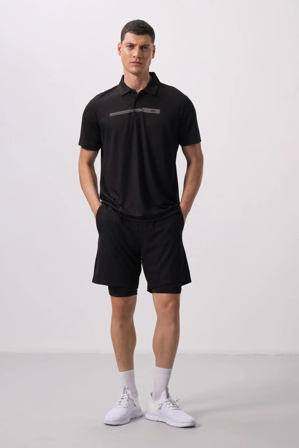 Short pour homme en polyester doux avec taille élastique et insert en leggings - 81287 - Justyol