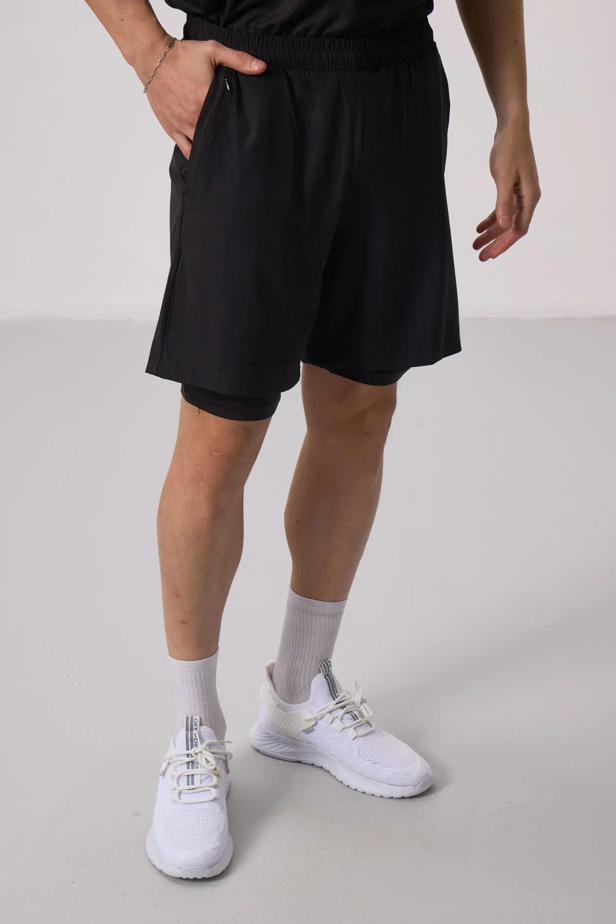 Short pour homme en polyester doux avec taille élastique et insert en leggings - 81287 - Justyol