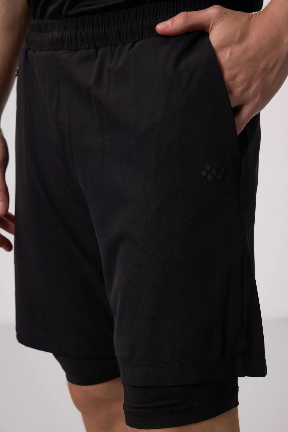 Short pour homme en polyester doux avec taille élastique et insert en leggings - 81287 - Justyol