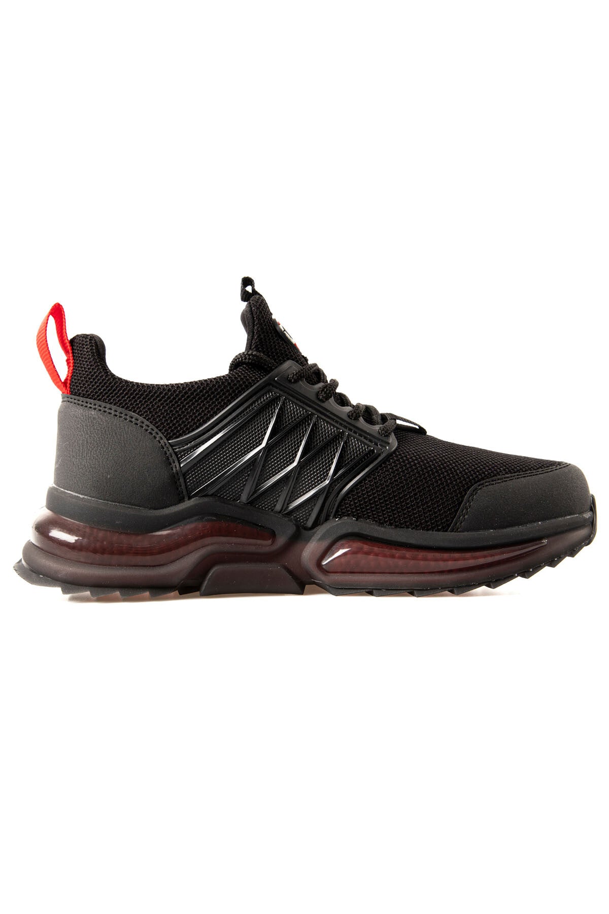 <tc>Basket pour homme, noir - rouge, à lacets, à semelle épaisse avec détails en mesh - 89108</tc>