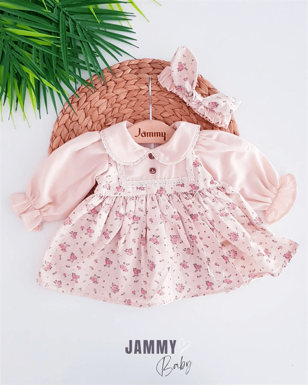 rose terikoton lace bandana dress set - salmon - Justyol