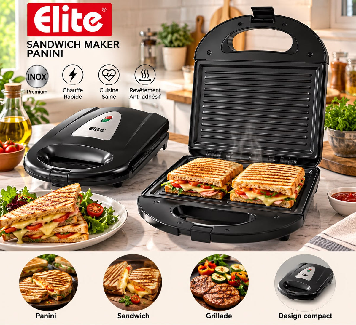 panini electrique noir elite sj-911 1400w