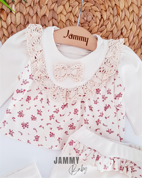 small roses lace newborn 3-piece set