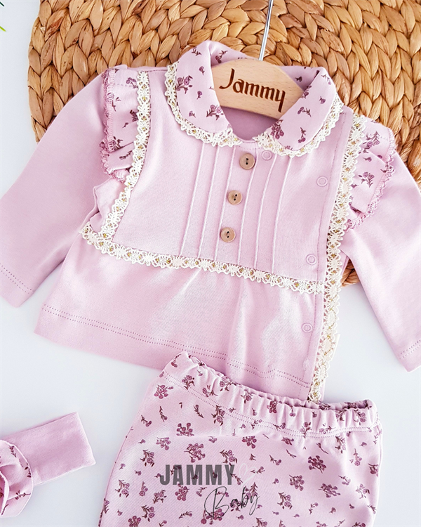 smalls lace newborn 3-piece set-dry rose