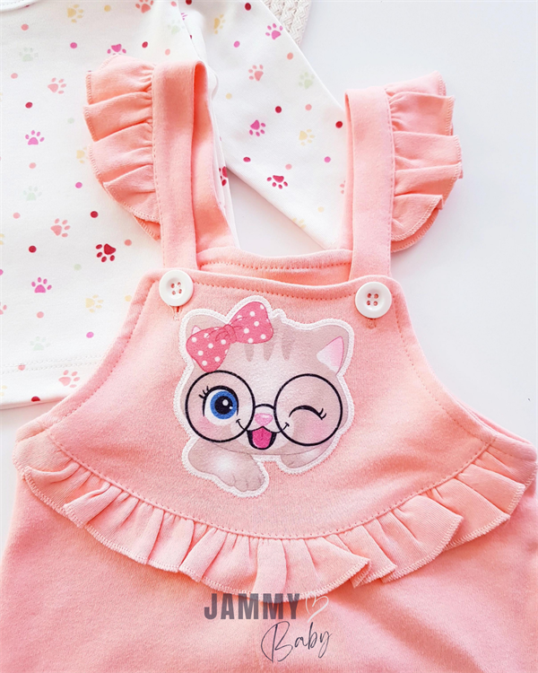 smart cat salopet & pati desen body set-somon