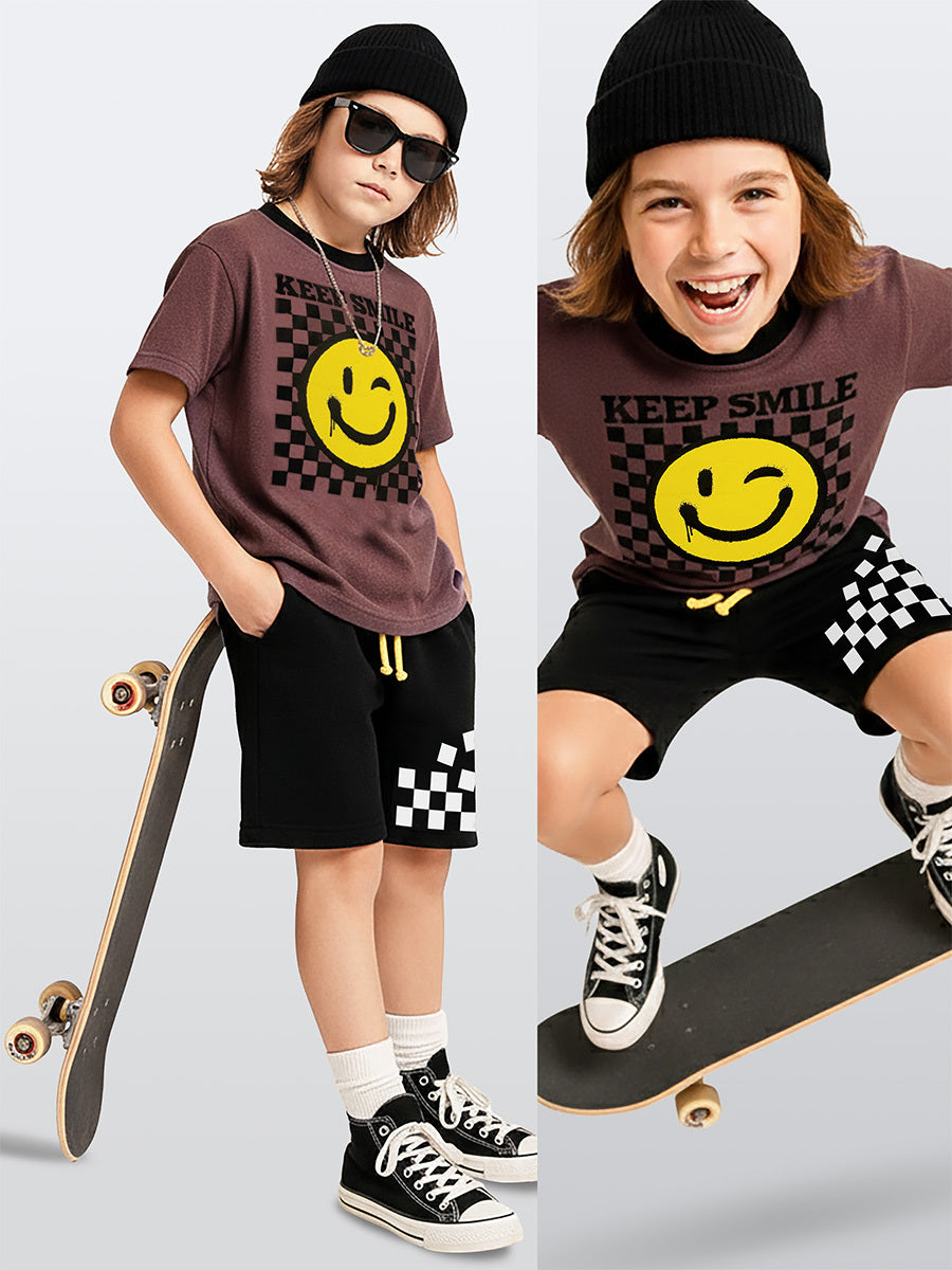 Ensemble garçon 2 pièces t-shirt imprimé street style et short – Look moderne et confortable