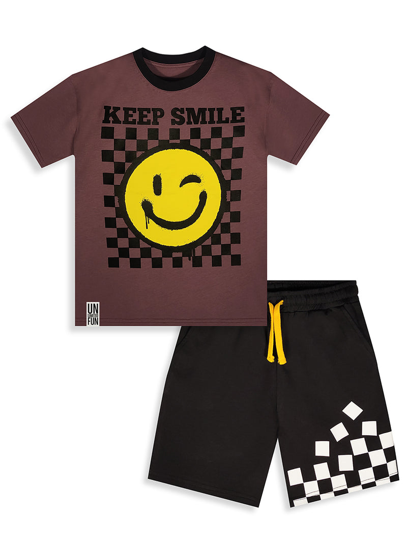 Ensemble garçon 2 pièces t-shirt imprimé street style et short – Look moderne et confortable