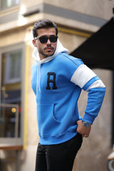 sportif şerit detayli şardonlu kapüşonlu sweatshirt