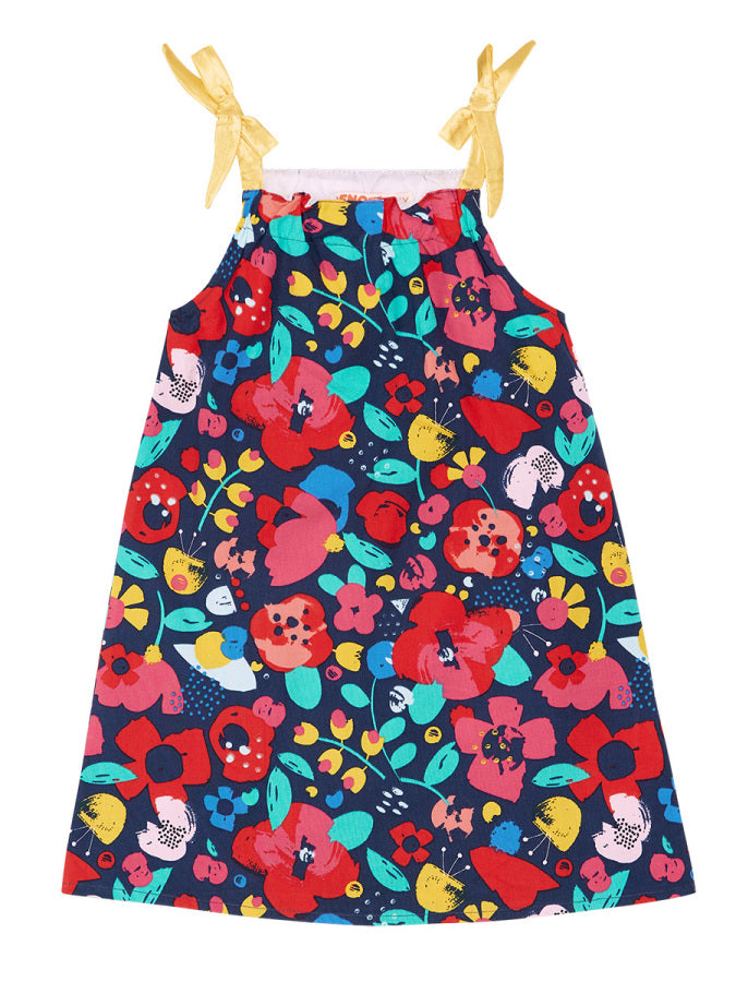 Robe Fille Fleurie avec Rubans Satinés – Style Élégant et Coloré