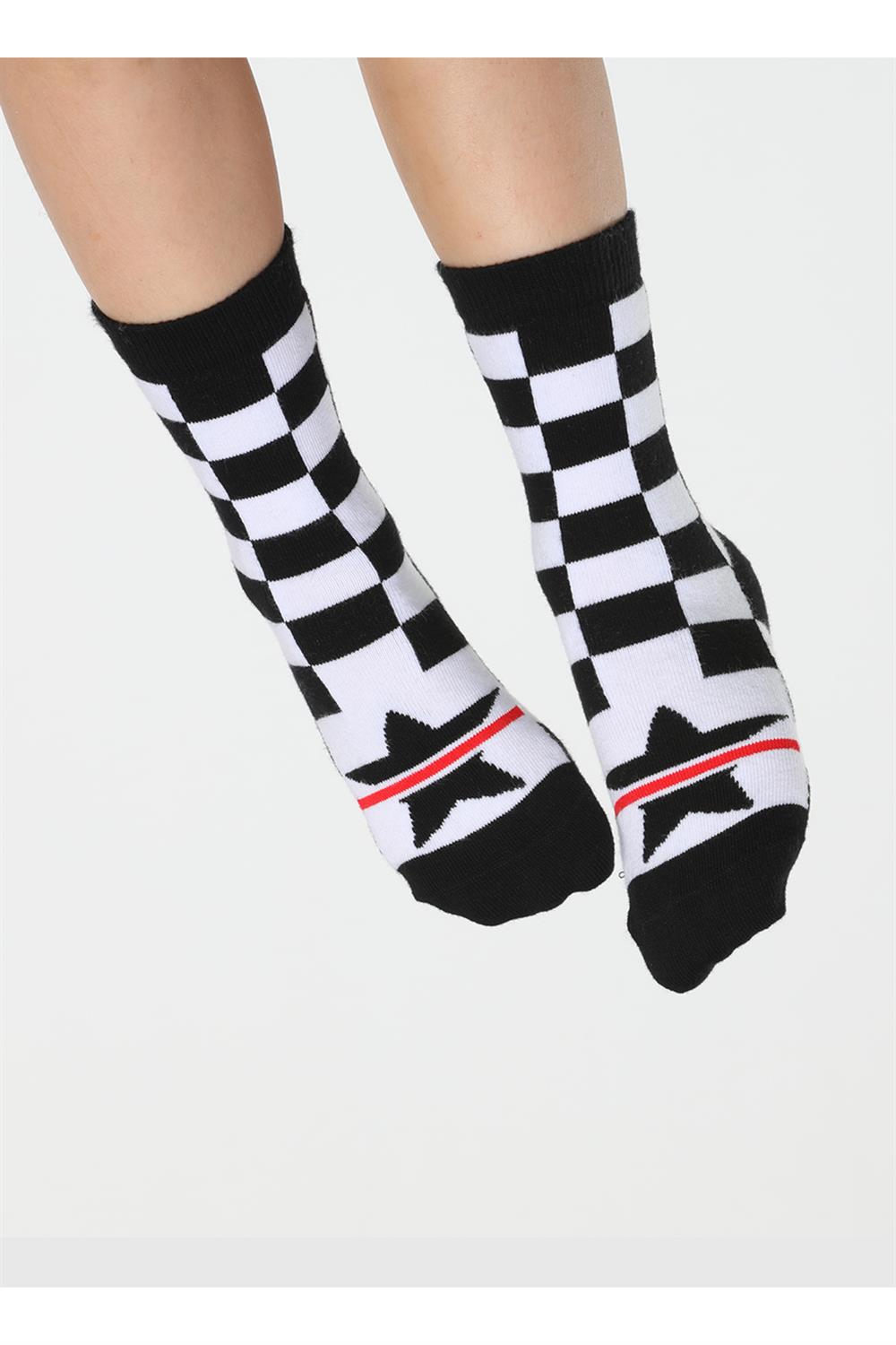 <tc>Chaussettes enfant unisexes à motif damier étoilé</tc>