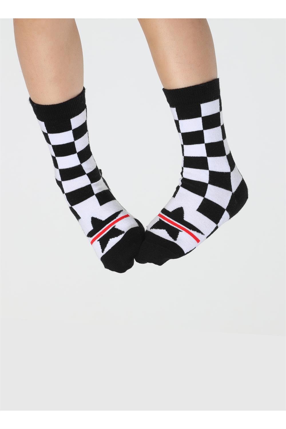 <tc>Chaussettes enfant unisexes à motif damier étoilé</tc>