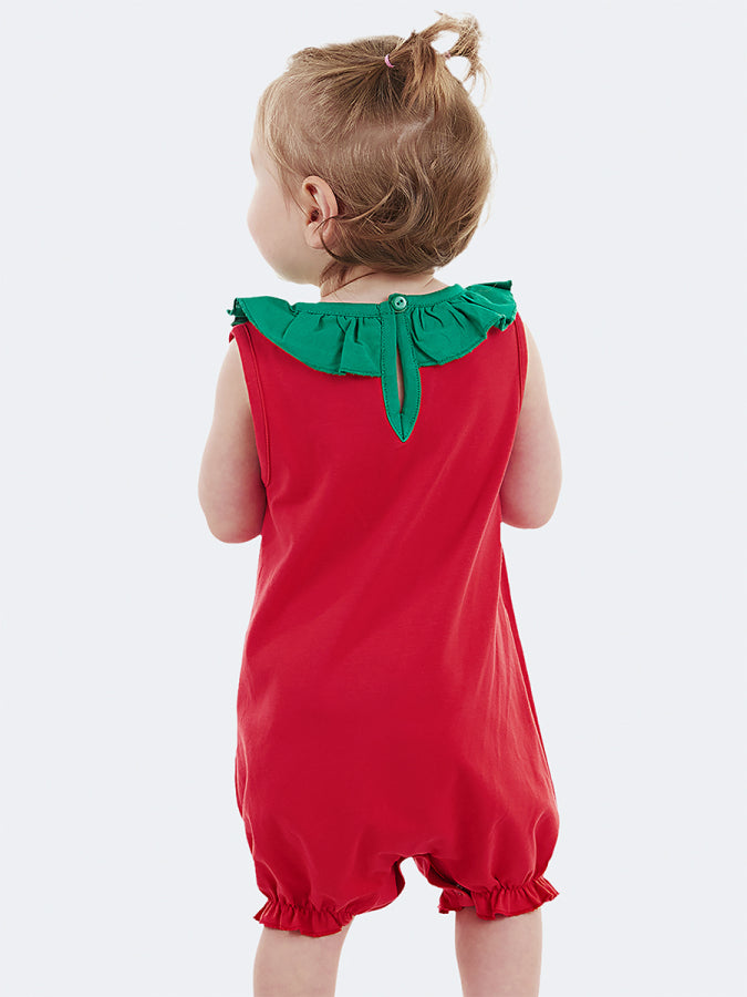 Combinaison Bébé Fille Imprimé Fraise en Coton – Rouge et Vert