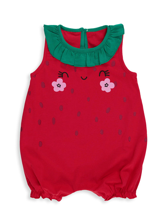 Combinaison Bébé Fille Imprimé Fraise en Coton – Rouge et Vert