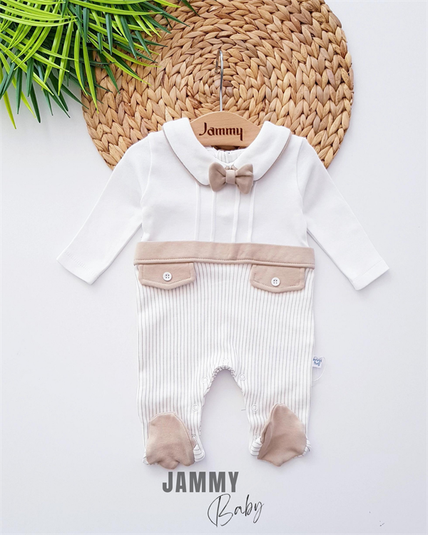 seasonal jumpsuit with striped bow tie