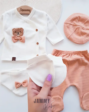 süzene teddy bear 5 piece newborn set with cap Jammy Baby