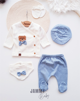 süzene teddy bear 5 piece newborn set with cap