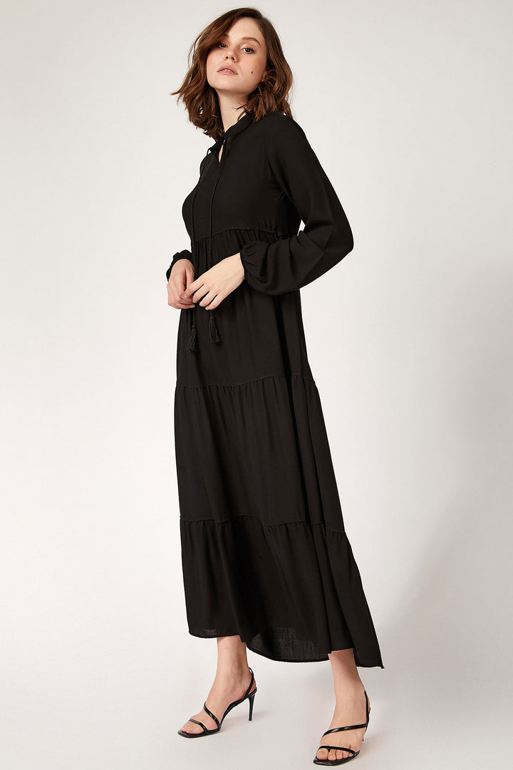 t1627 Robe Longue Femme à Col Noué
