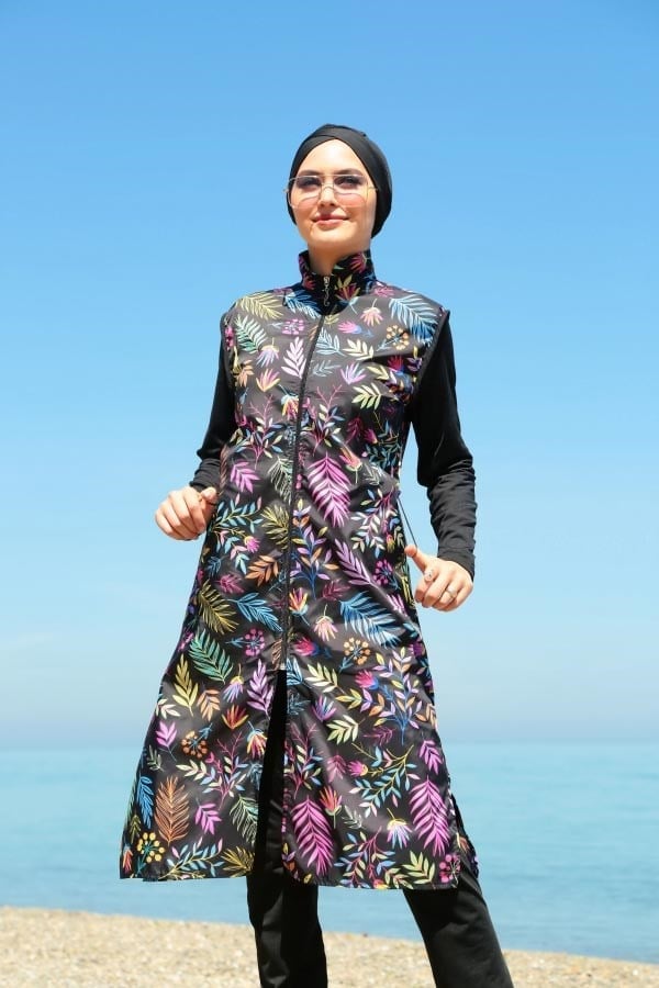 Burkini Femme Feuilles Colorées Maillot de Bain
