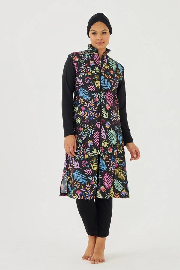 Burkini Femme Feuilles Colorées Maillot de Bain