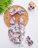 Tammy Floral Pattern Booties Bandana Romper Set